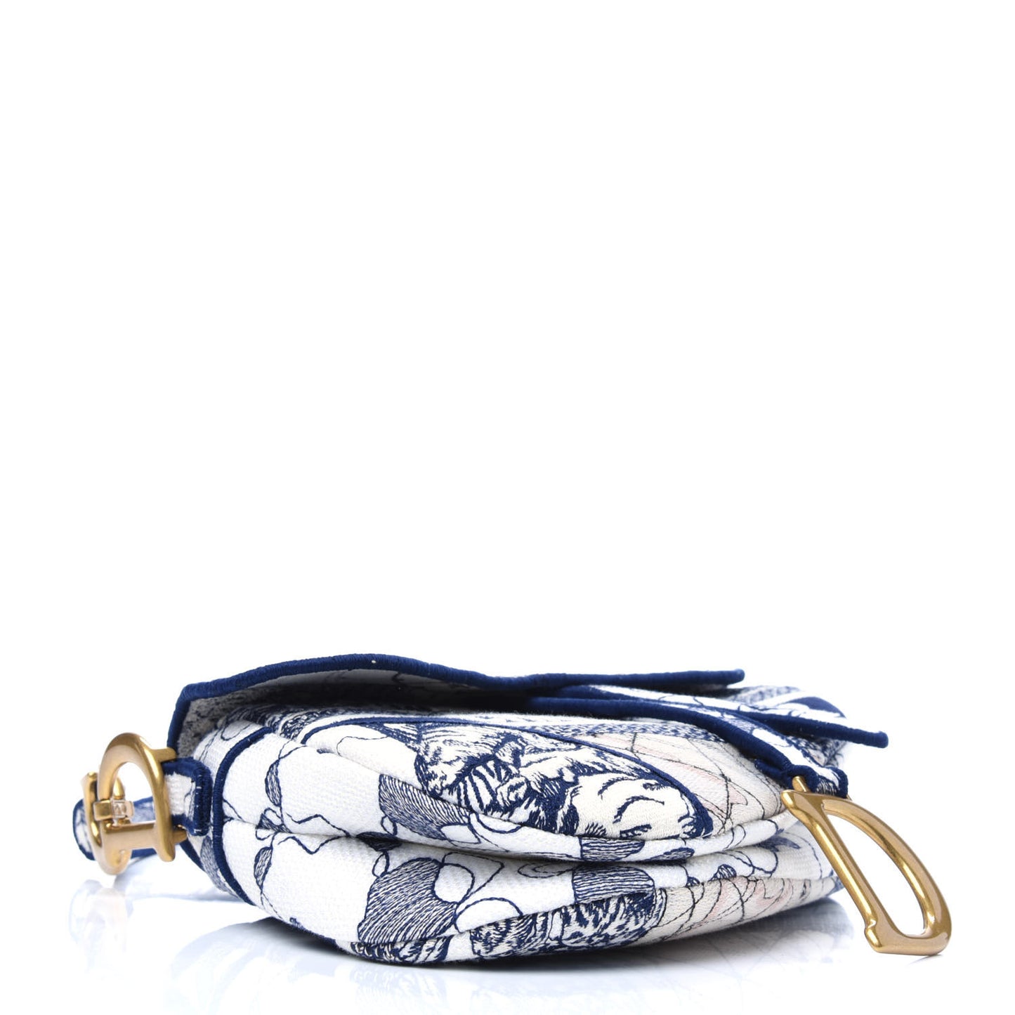 Canvas Embroidered Around the World Saddle Bag Blue