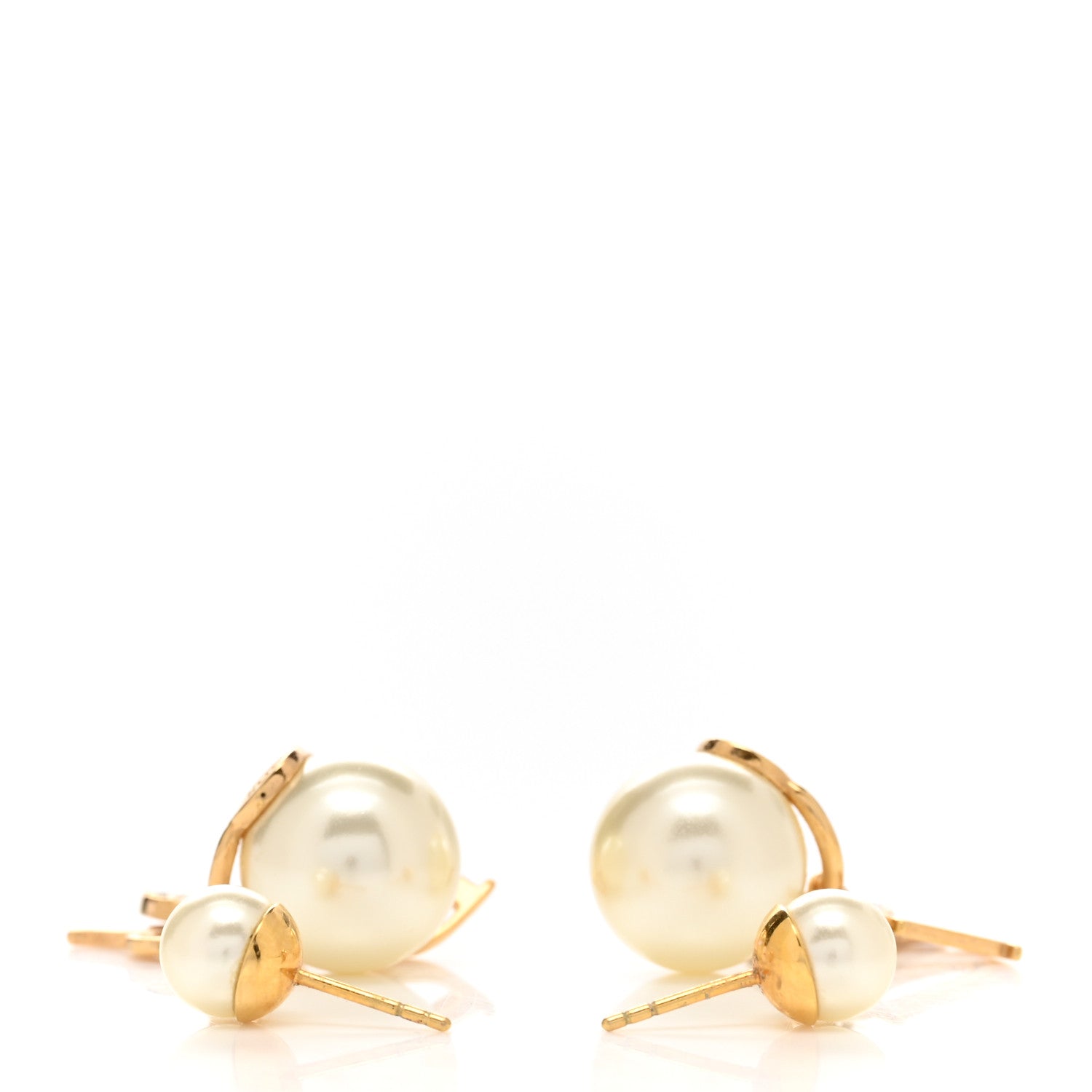 Christian Dior Pearl Crystal Tribal Logo Charms Earrings Gold 3 of 4