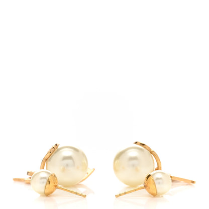 Christian Dior Pearl Crystal Tribal Logo Charms Earrings Gold 3 of 4