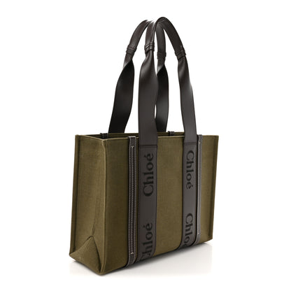 Chloe Linen Calfskin Medium Woody Tote Warm Green 3 of 9