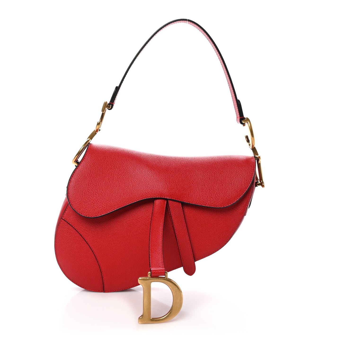 Grained Calfskin Saddle Bag Red