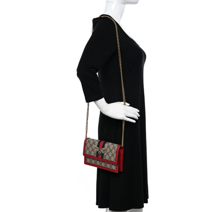 Gucci GG Supreme Monogram Web Queen Margaret Chain Wallet Red 2 of 13