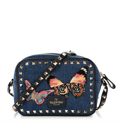 Valentino Garavani Denim Butterfly Embroidered Rockstud Camera Crossbody Bag Light Denim Multicolor 1 of 12