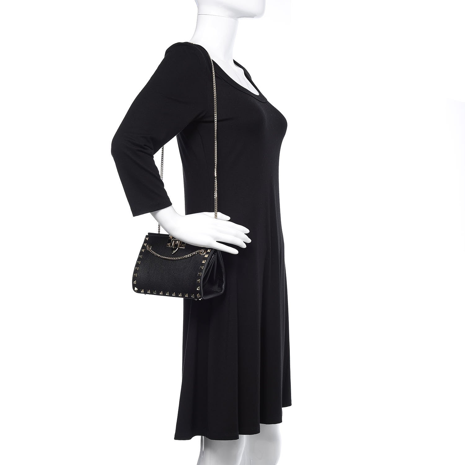 Valentino Garavani Calfskin Rockstud Mini Chain Shoulder Bag Black 2 of 11