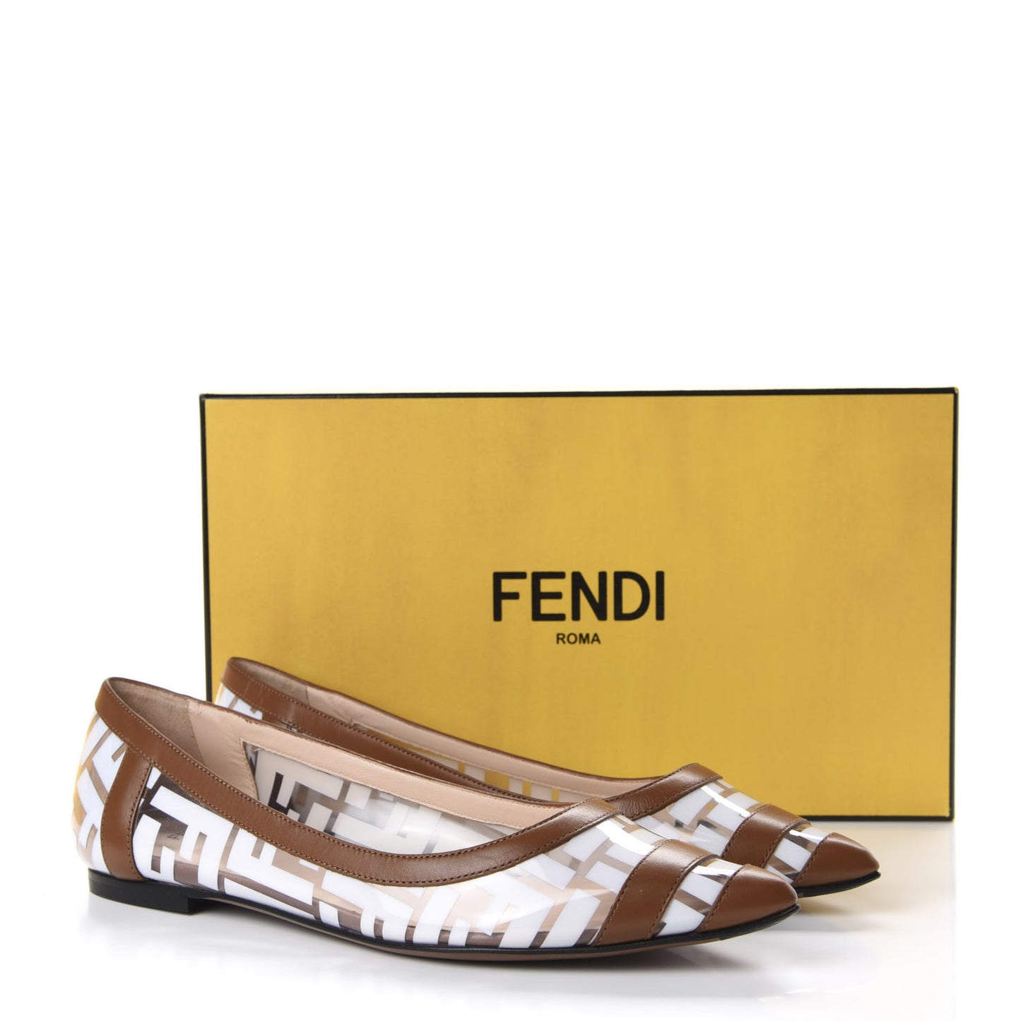 PVC Calfskin FF Colibri Ballerina Flats 38 White Cuoio
