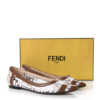 Fendi PVC Calfskin FF Colibri Ballerina Flats 38 White Cuoio 9 of 9