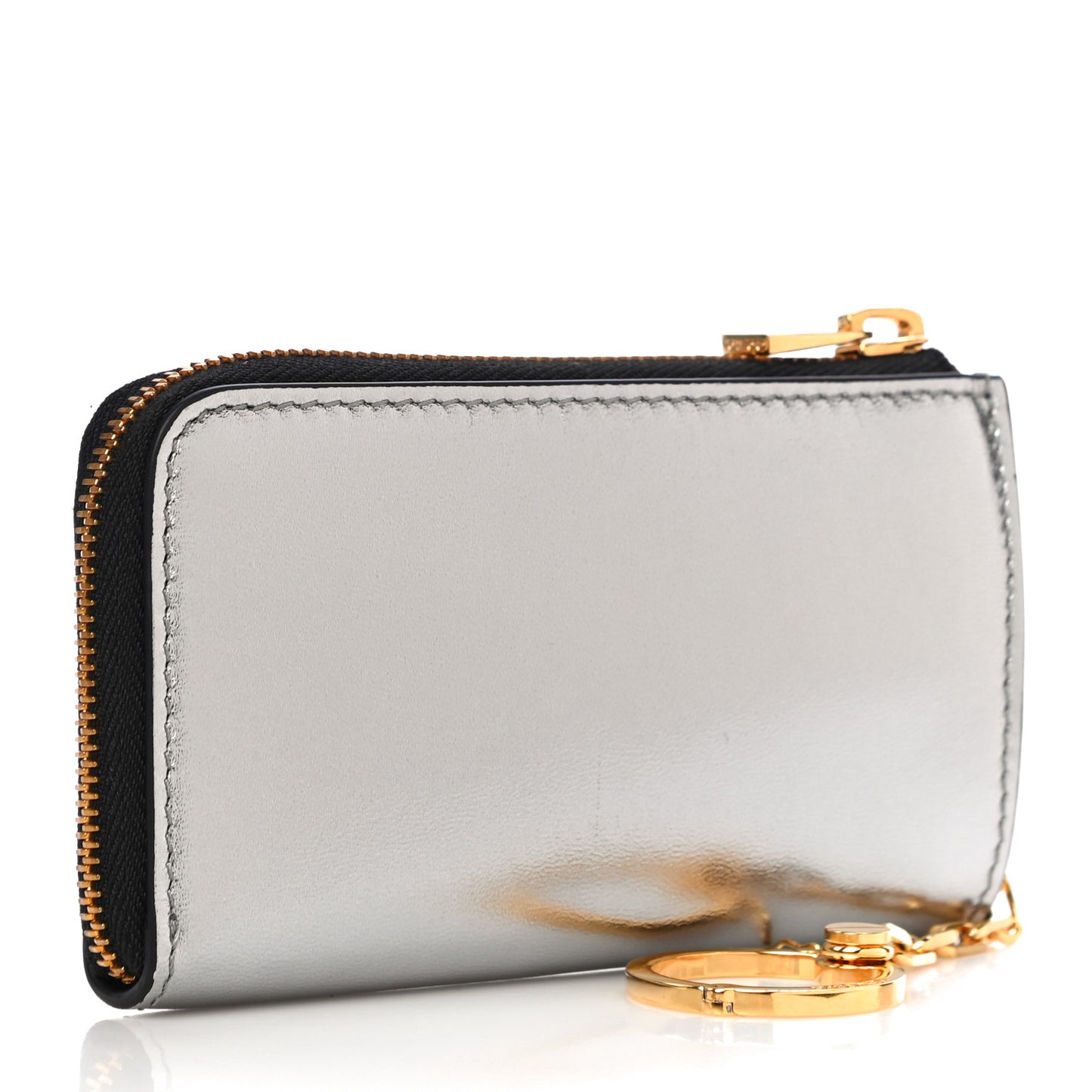Metallic Calfskin Key Pouch Silver