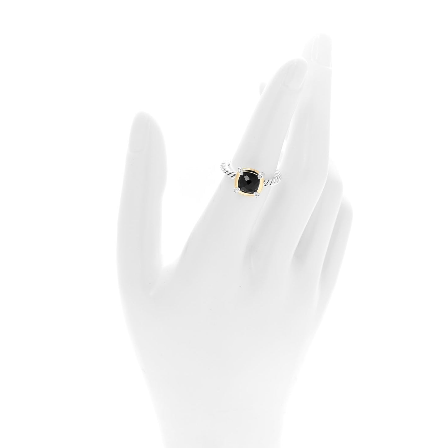 Sterling Silver 18K Yellow Gold Diamond Black Onyx 7mm Petite Chatelaine Ring 52 6