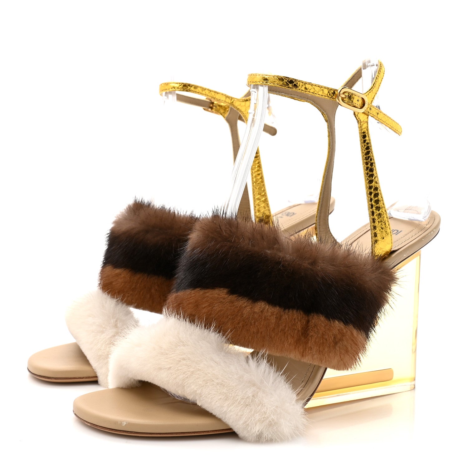 Fendi Mink Ayers Lucite Fendi First 95mm Sandals 41 Natural Brown 4 of 12