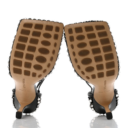 Bottega Veneta Mesh Nappa Crystal Embellished Sparkle Stretch Ankle Tie Sandals 39 Black 5 of 8