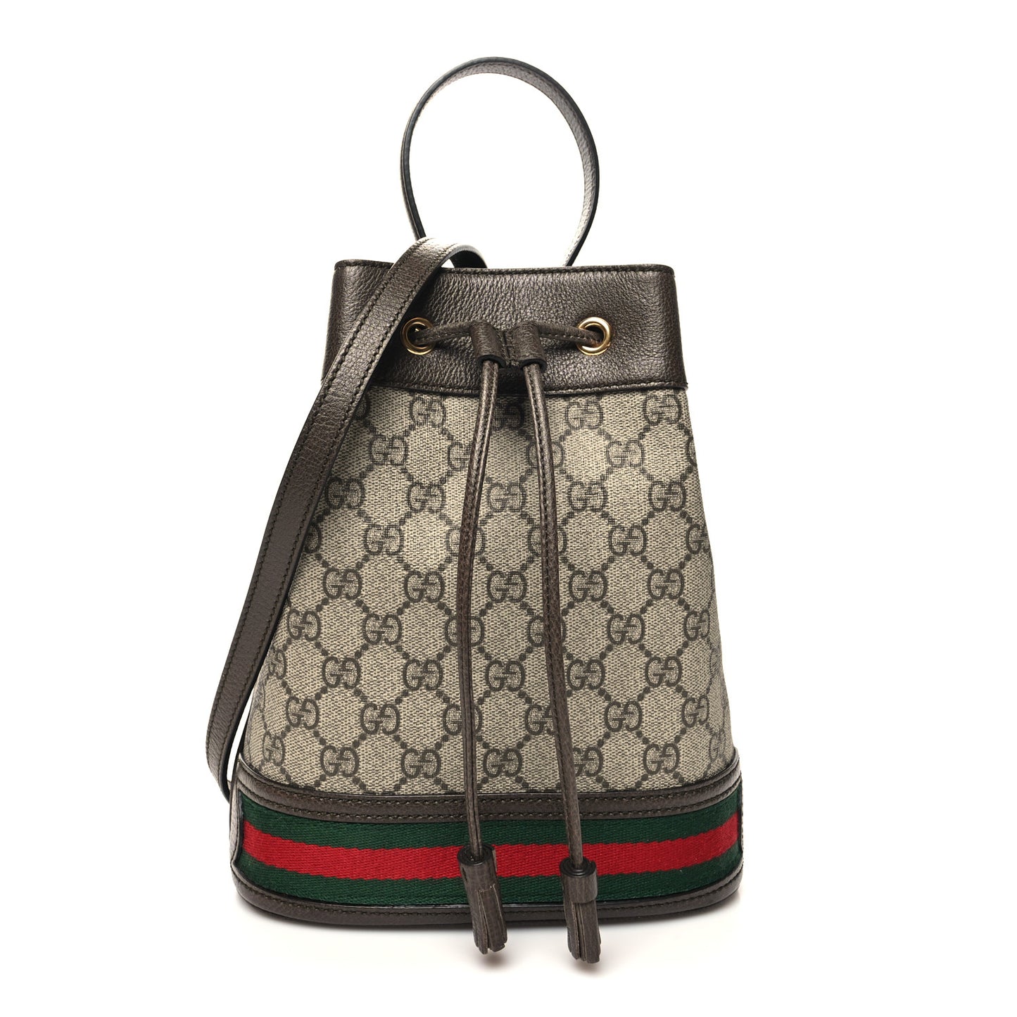 GG Supreme Monogram Web Small Ophidia Bucket Bag Brown