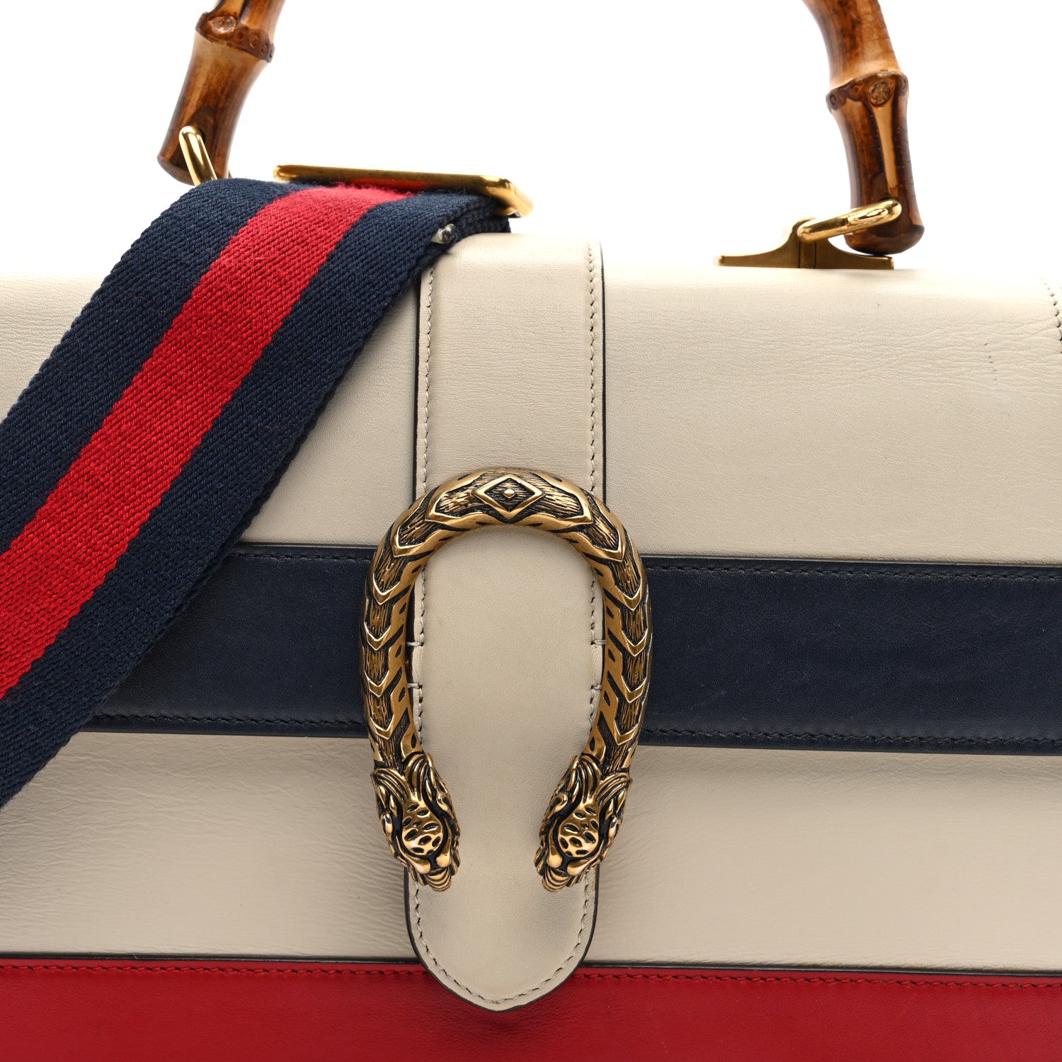 Gucci Calfskin Bamboo Web Medium Dionysus Top Handle Bag White