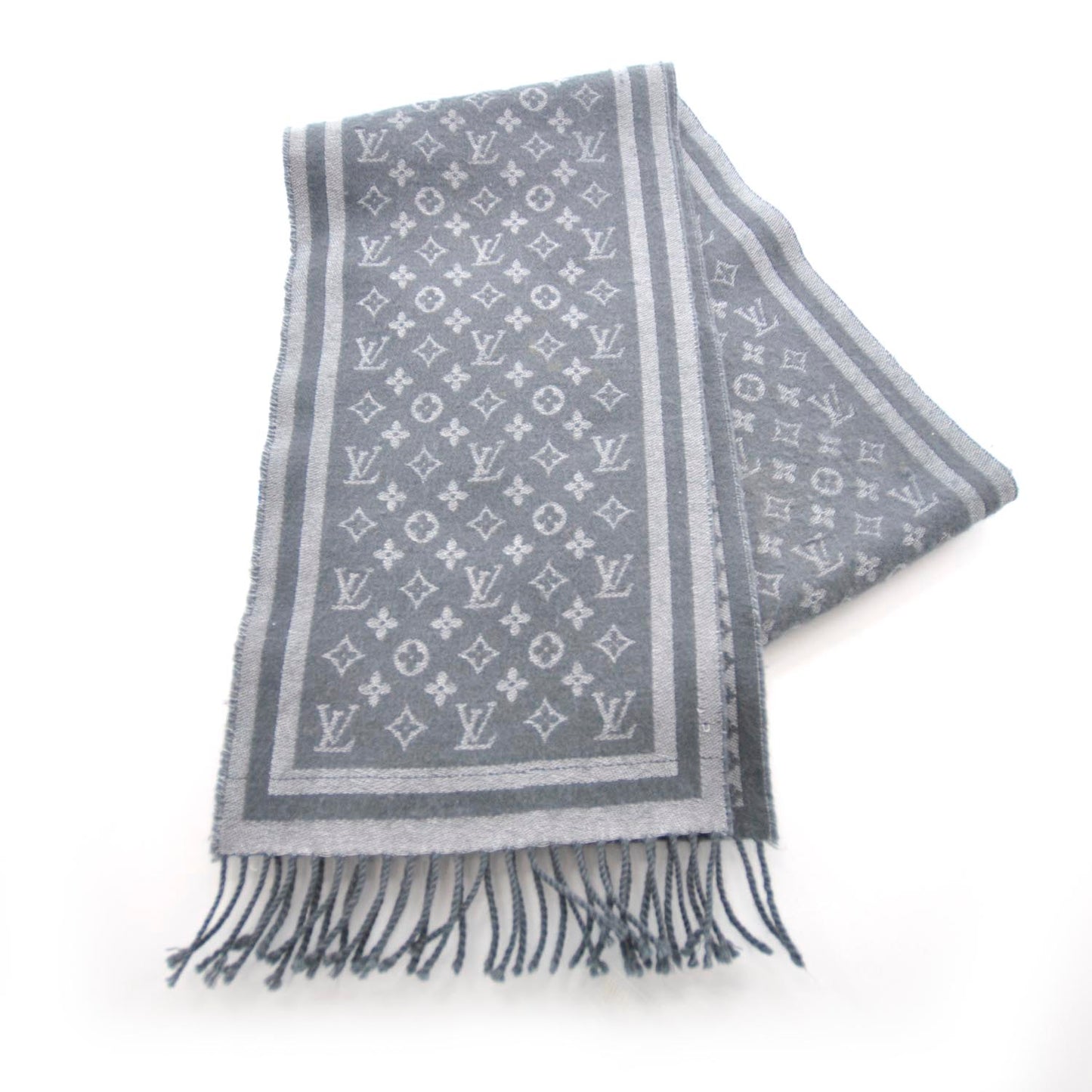 Cashmere Wool Monogram Winter Scarf Gray