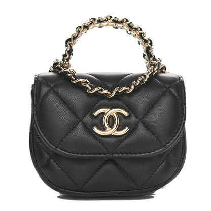 Chanel Lambskin Quilted Pearl Top Handle Clutch With Chain Black 1 of 13