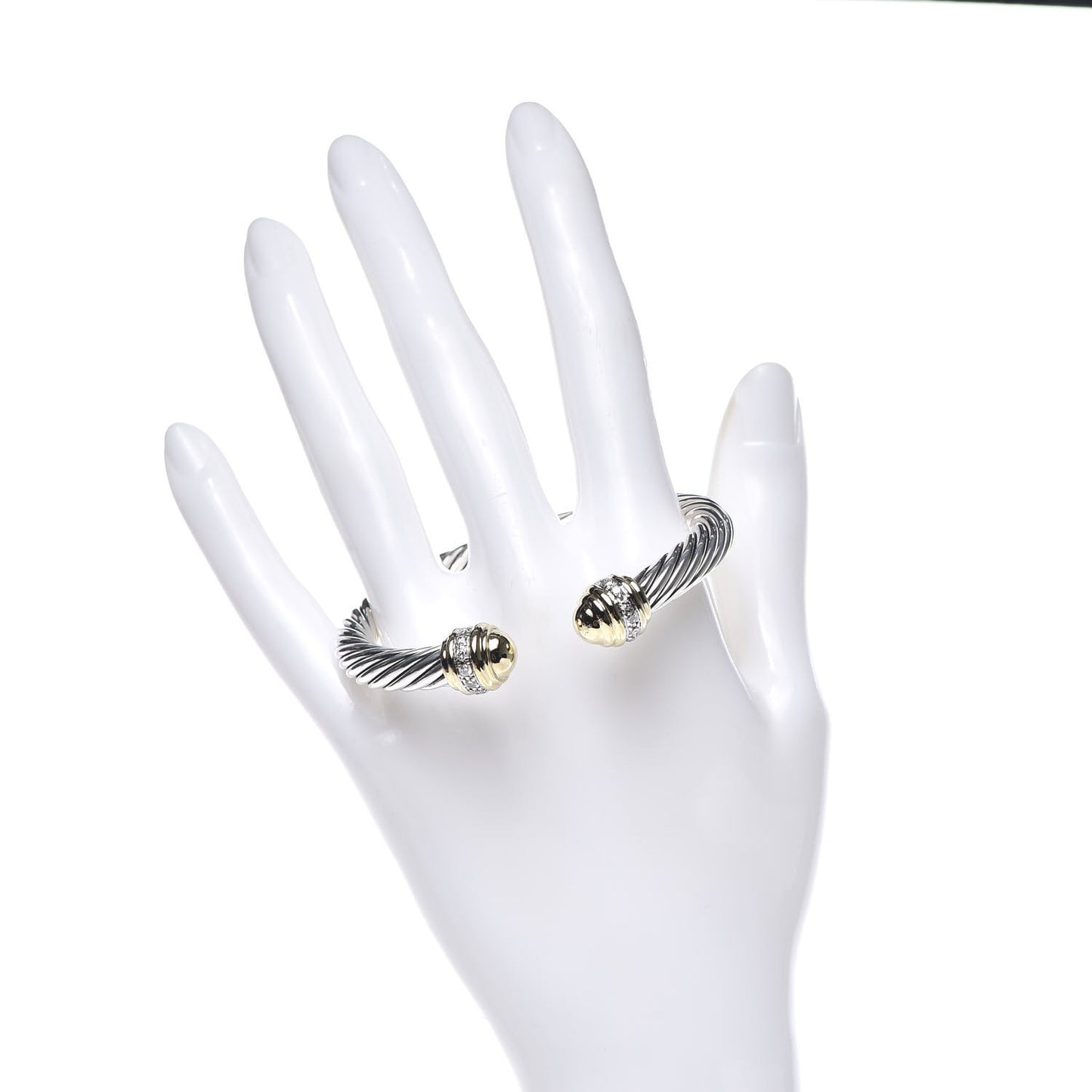 Sterling Silver 18K Yellow Gold Diamond 7mm Cable Classics Dome Bracelet
