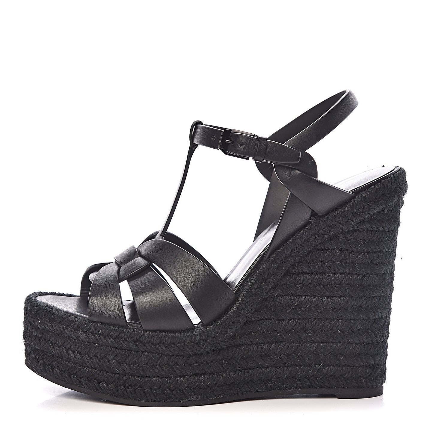 Calfskin Tribute 95 Platform Espadrille Wedge Sandals 38.5 Black