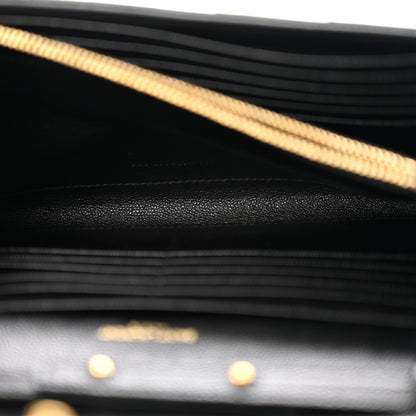 Saint Laurent Grain De Poudre Matelasse Chevron Monogram Chain Wallet Black 6 of 11