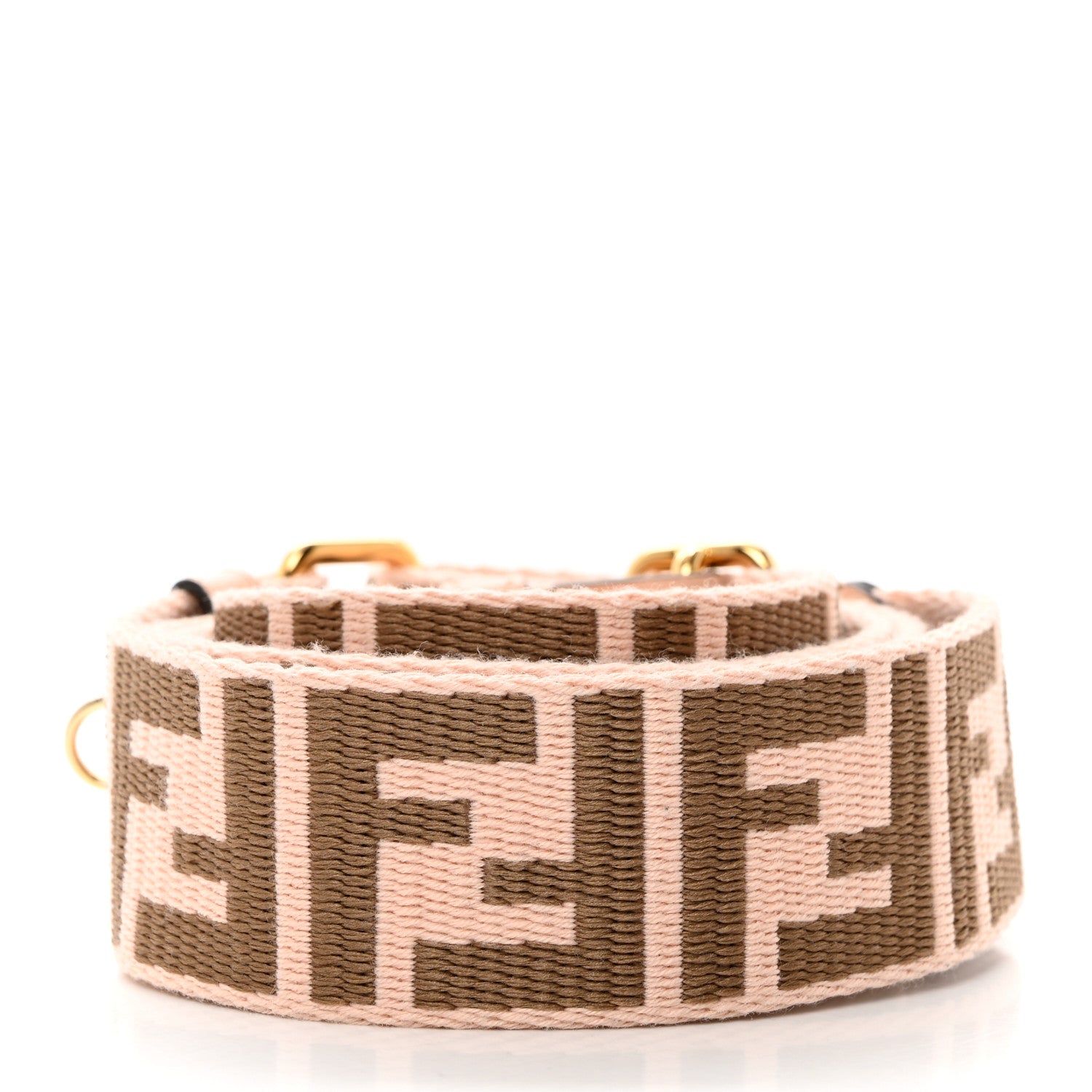 Fendi Jacquard Ribbon Vitello King FF Bi-Color Intreccio Adjustable Strap You Light Rose Camel 2 of 7