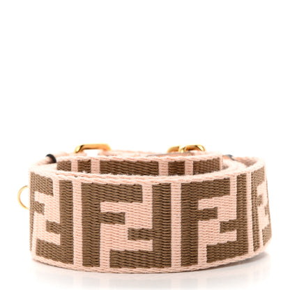 Fendi Jacquard Ribbon Vitello King FF Bi-Color Intreccio Adjustable Strap You Light Rose Camel 2 of 7