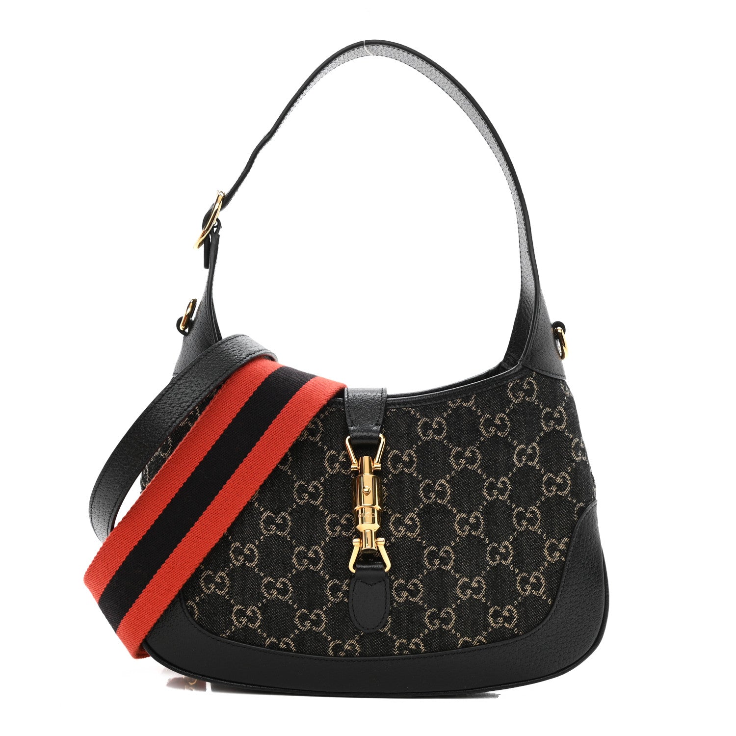 Gucci Jacquard Denim GG Monogram Small Jackie 1961 Hobo Black Ivory 2 of 15