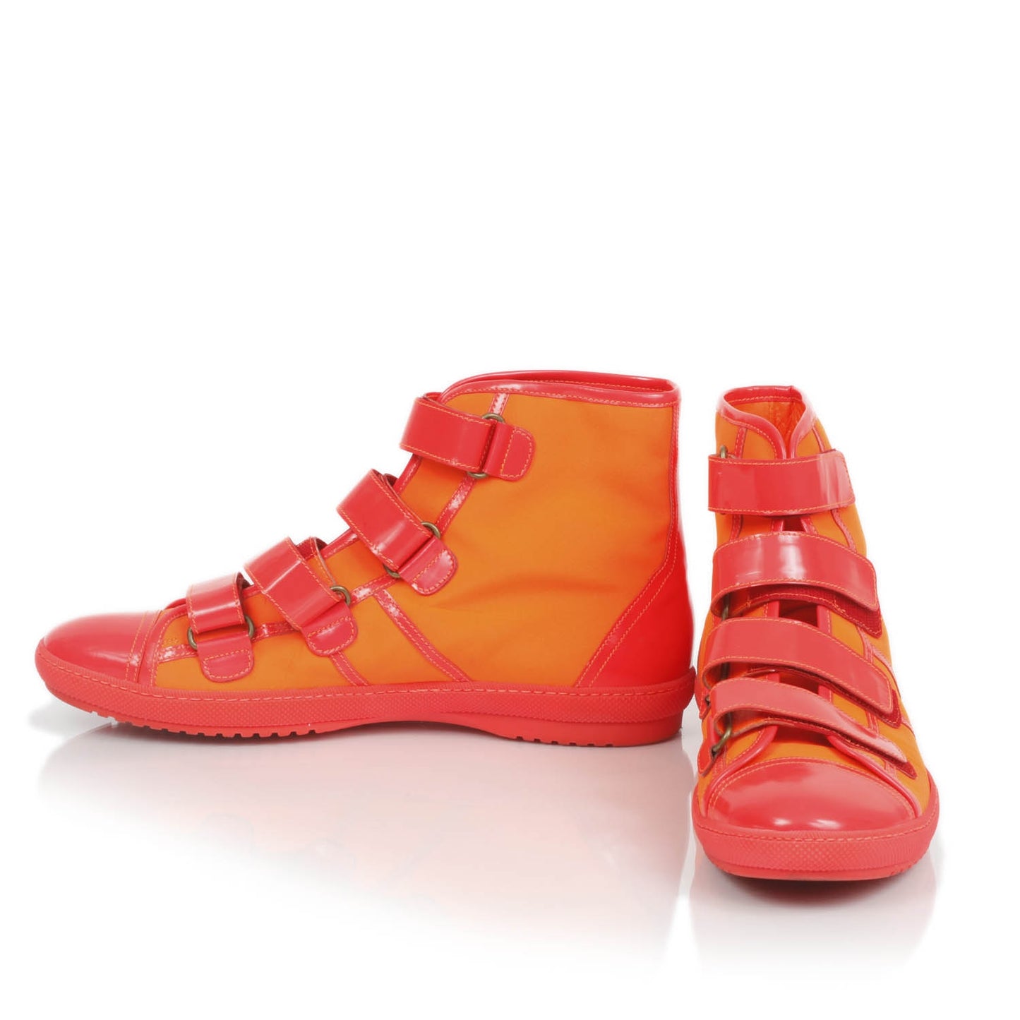 Nylon Calfskin High Top Sneakers Orange 8.5