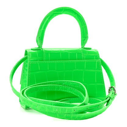 Balenciaga Shiny Calfskin Crocodile Embossed Hourglass Top Handle Bag Mini Fluo Green 3 of 10