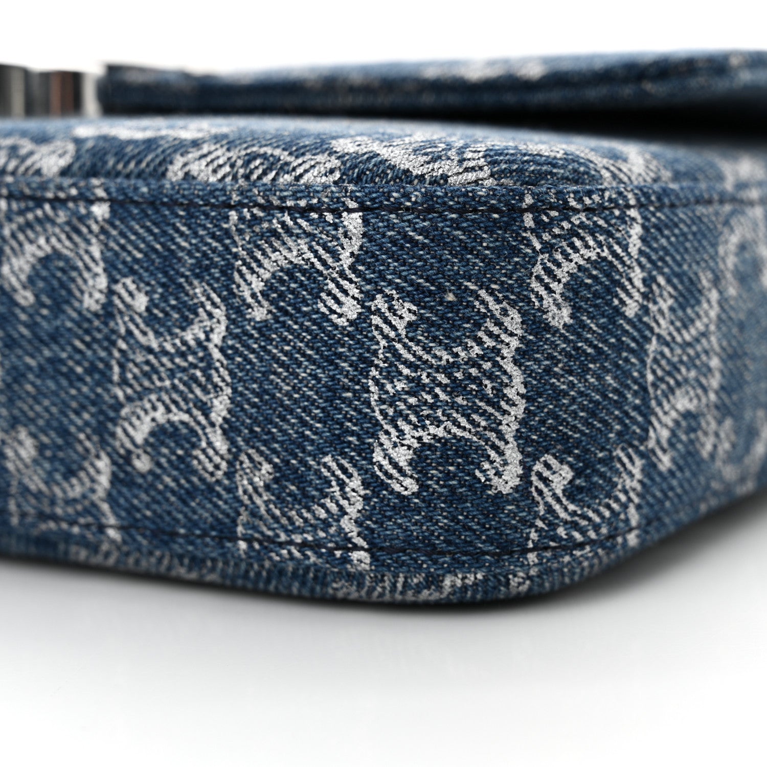 Celine Denim Triomphe Claude Chain Shoulder Bag Blue Silver 10 of 11