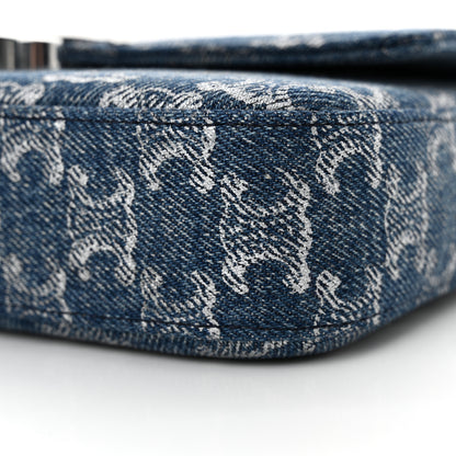 Celine Denim Triomphe Claude Chain Shoulder Bag Blue Silver 10 of 11