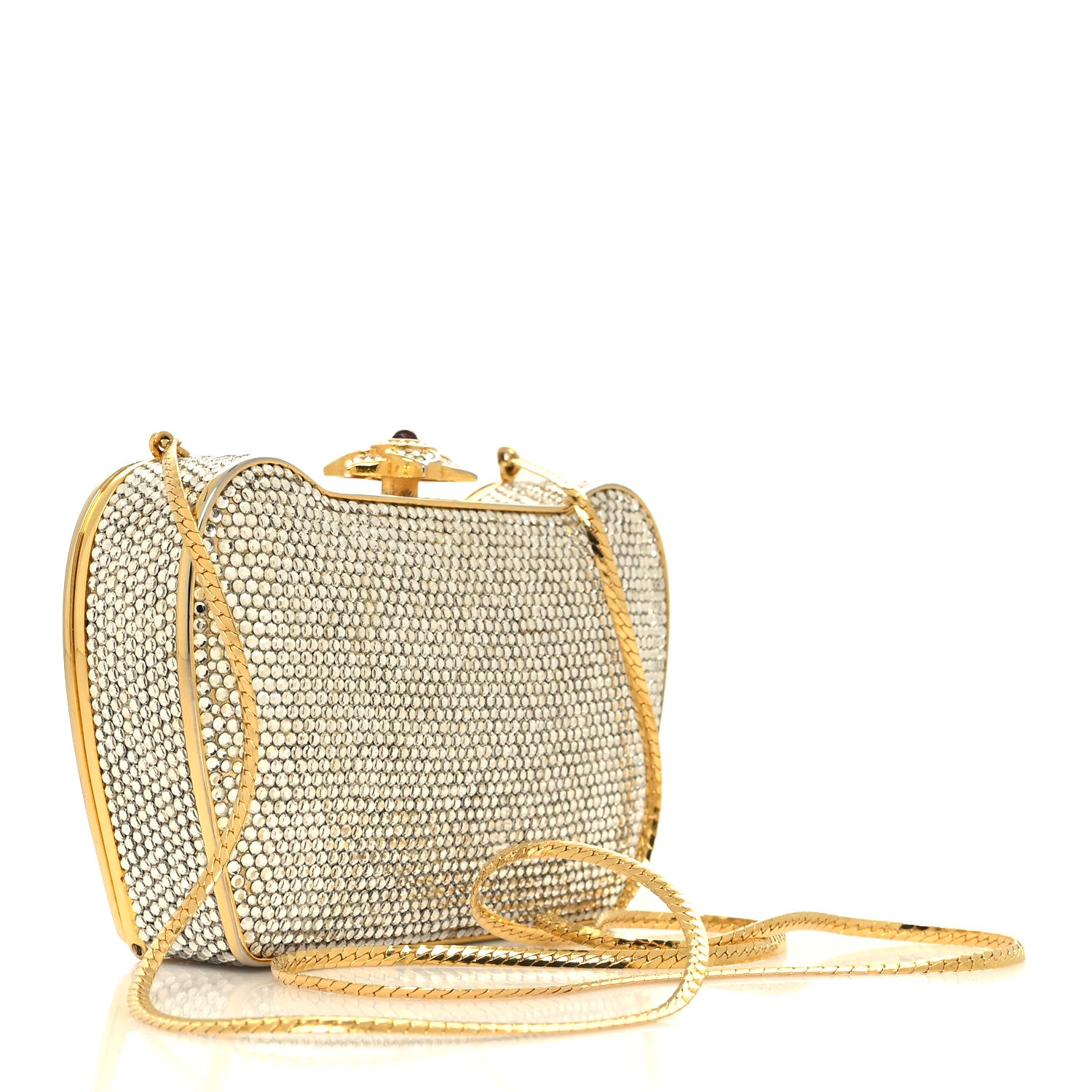 Judith Leiber Swarovski Crystal Minaudiere Clutch Gold Silver 4 of 11