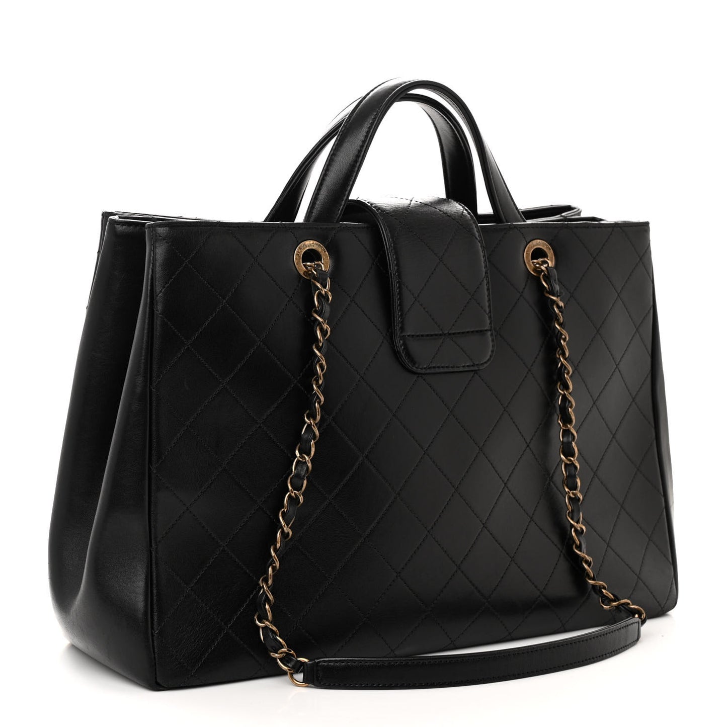Lambskin Stitched Large Around The Corner Shopping Tote Black
