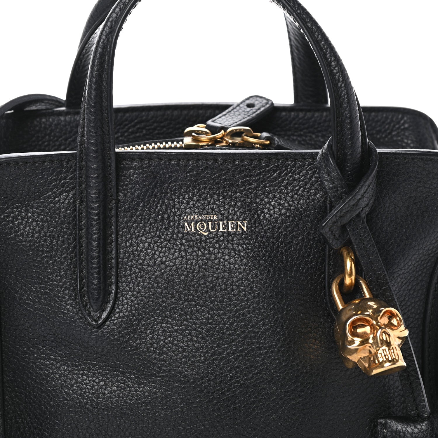 Alexander McQueen Pebbled Calfskin Mini Skull Padlock Zip Around Tote Black 7 of 9