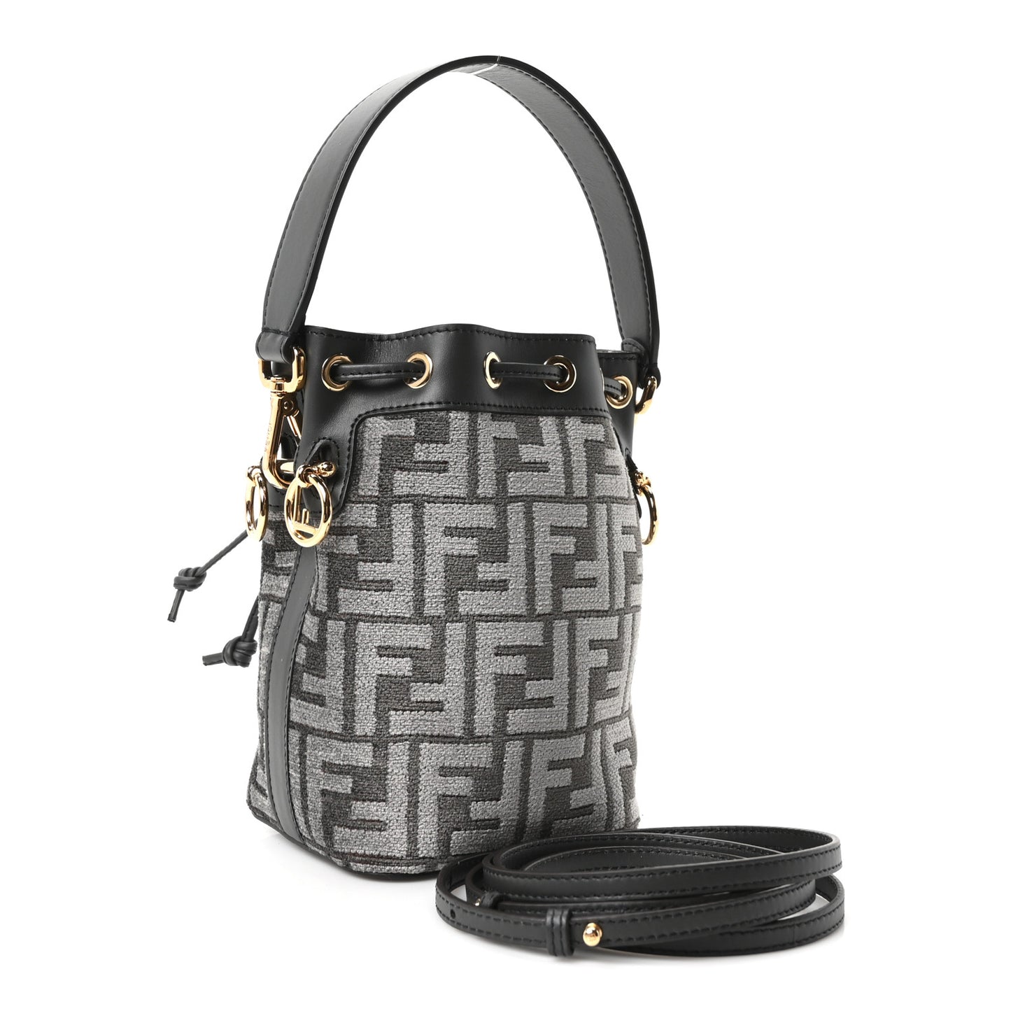 Chenille Vitello King FF Mini Mon Tresor Bucket Bag Antracite Asfalto