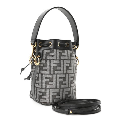 Fendi Chenille Vitello King FF Mini Mon Tresor Bucket Bag Antracite Asfalto 3 of 11