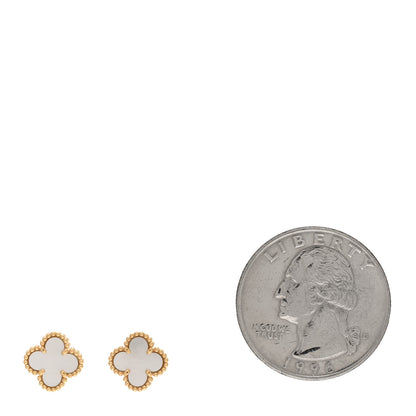 Van Cleef & Arpels 18K Yellow Gold Mother of Pearl Sweet Alhambra Earrings 2 of 5