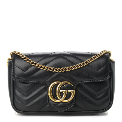 Gucci Calfskin Matelasse Super Mini GG Marmont Shoulder Bag Black 1 of 12
