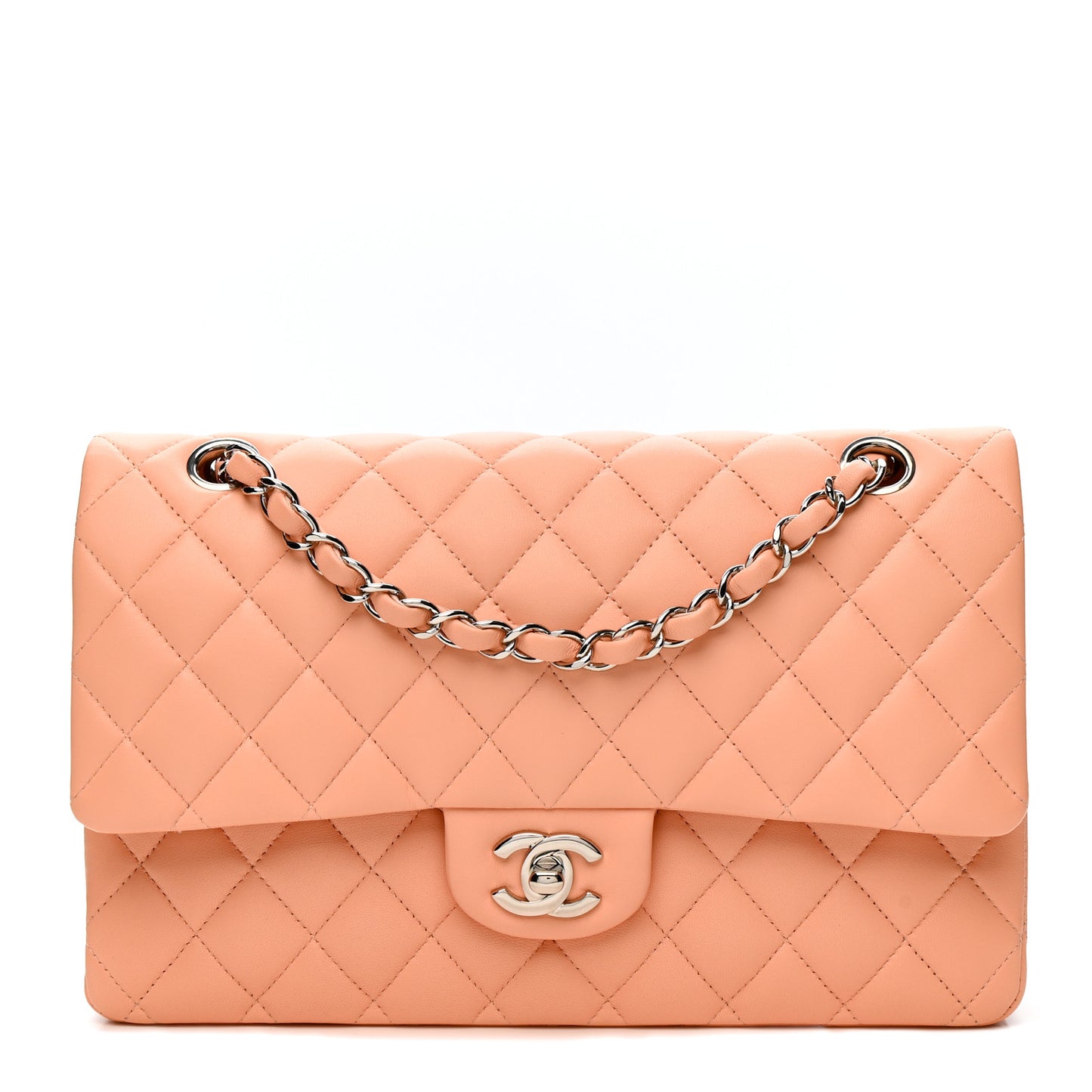 Lambskin Quilted Medium Double Flap Light Pink