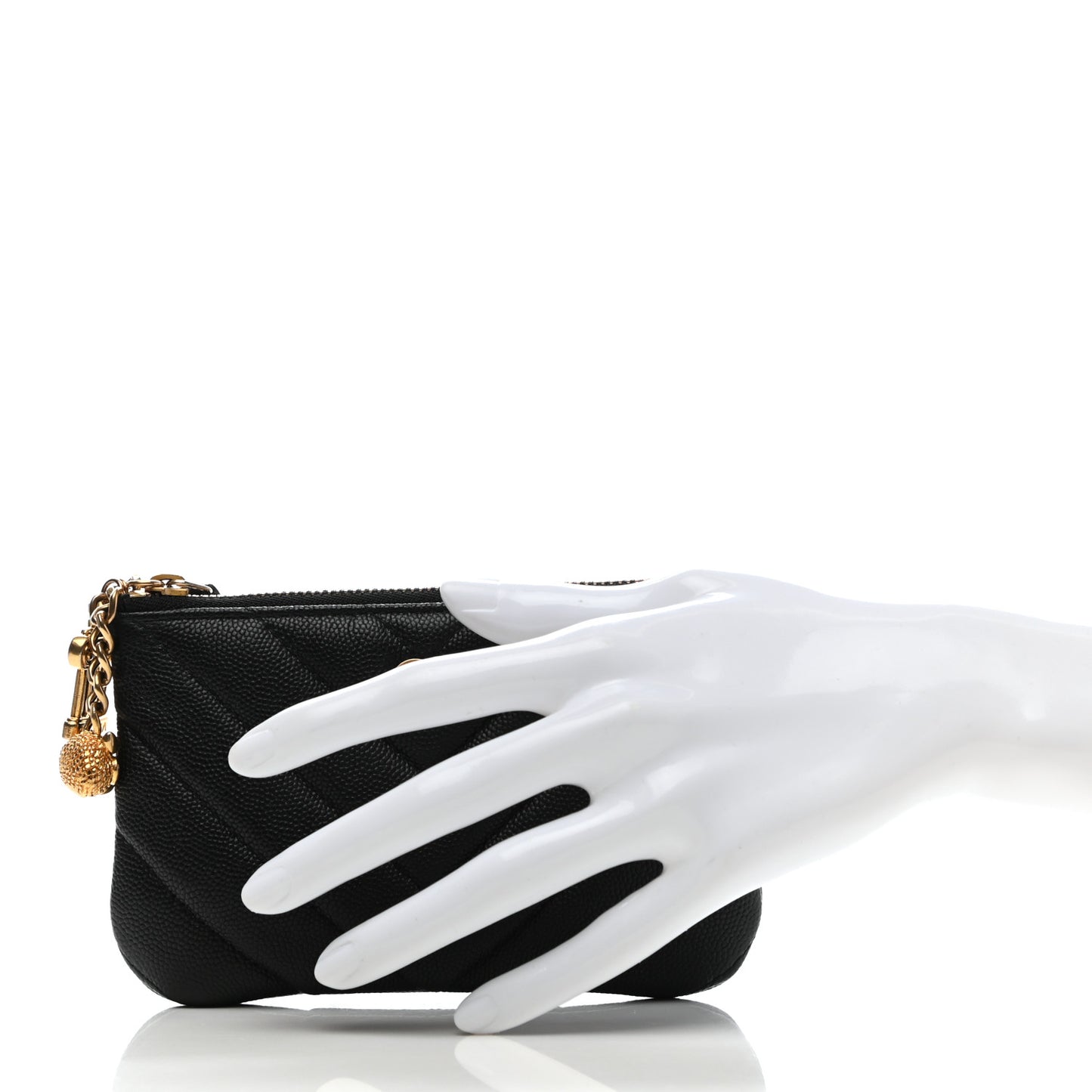 Caviar Chevron Quilted Small Ancient Greek Charms Cosmetic Case Black