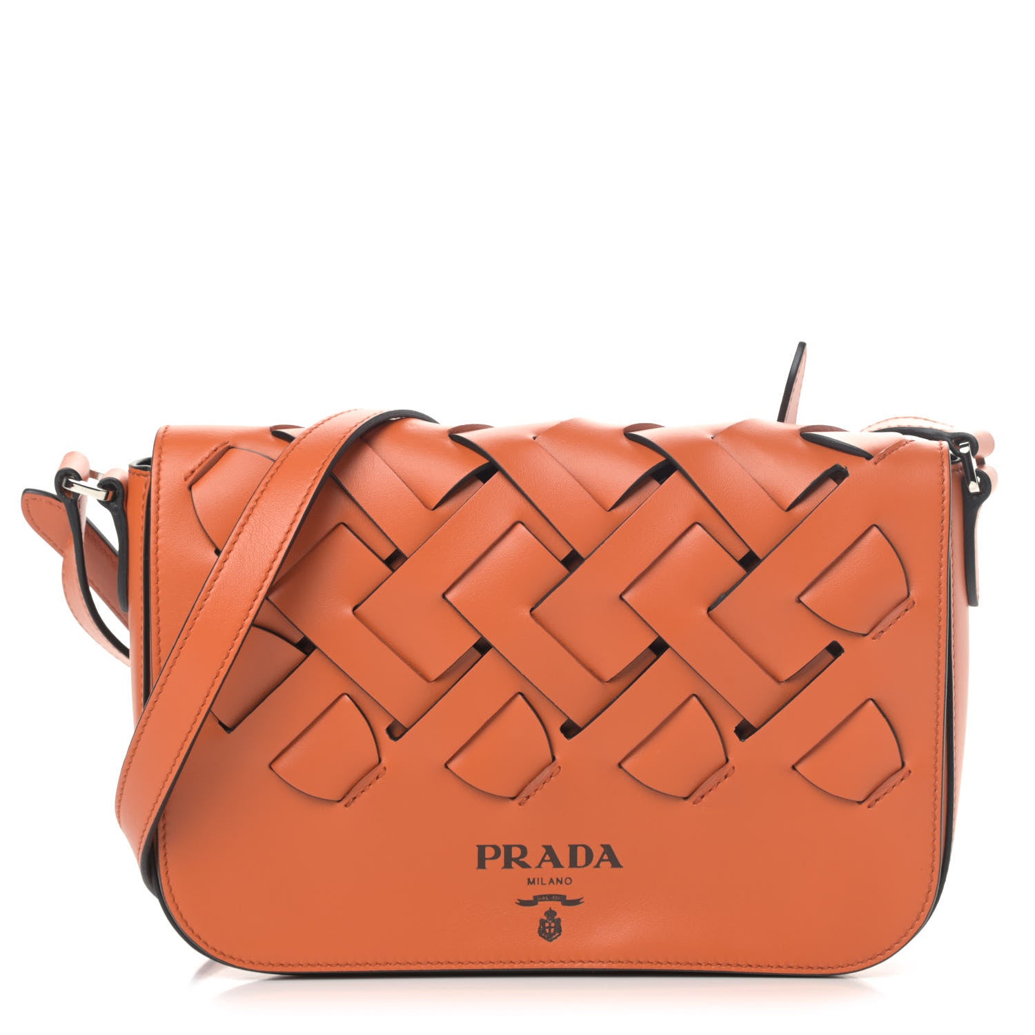 Prada Vitello Intreccio Tress Shoulder Bag Papaya Black 1 of 5