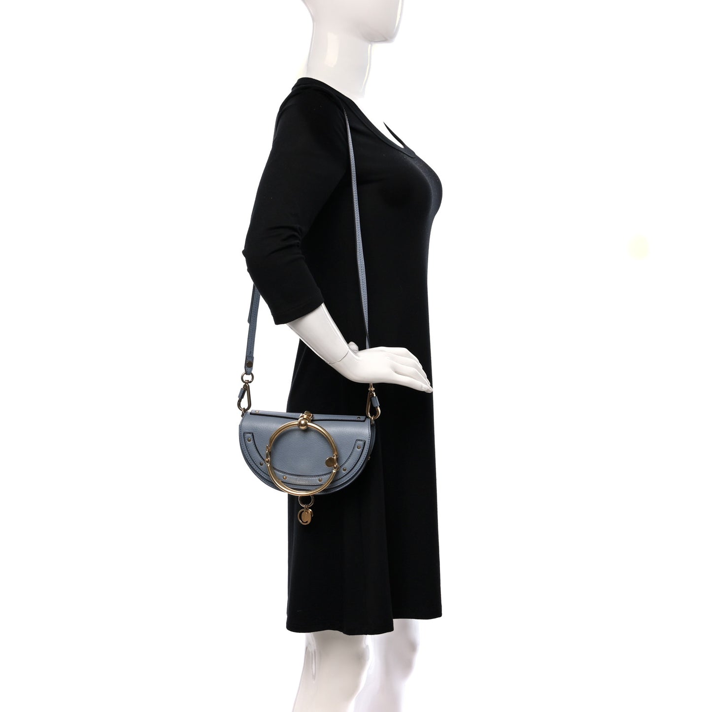 Calfskin Small Nile Bracelet Minaudiere Bag Washed Blue
