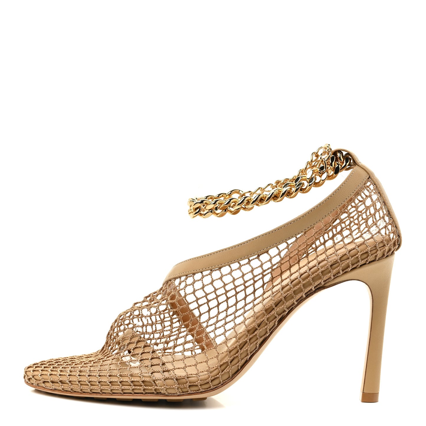 Mesh Nappa Chunky Chain Sandals 37 Beige Pony