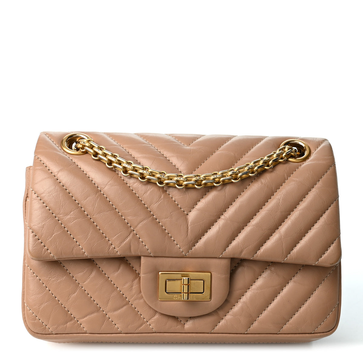 Aged Calfskin Chevron Quilted 2.55 Reissue 224 Flap Beige