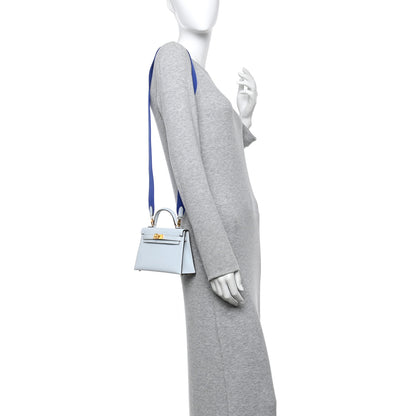 Hermes Chevre Mysore Mini Kelly Sellier 20 Bleu Brume Bleu Electrique 2 of 11