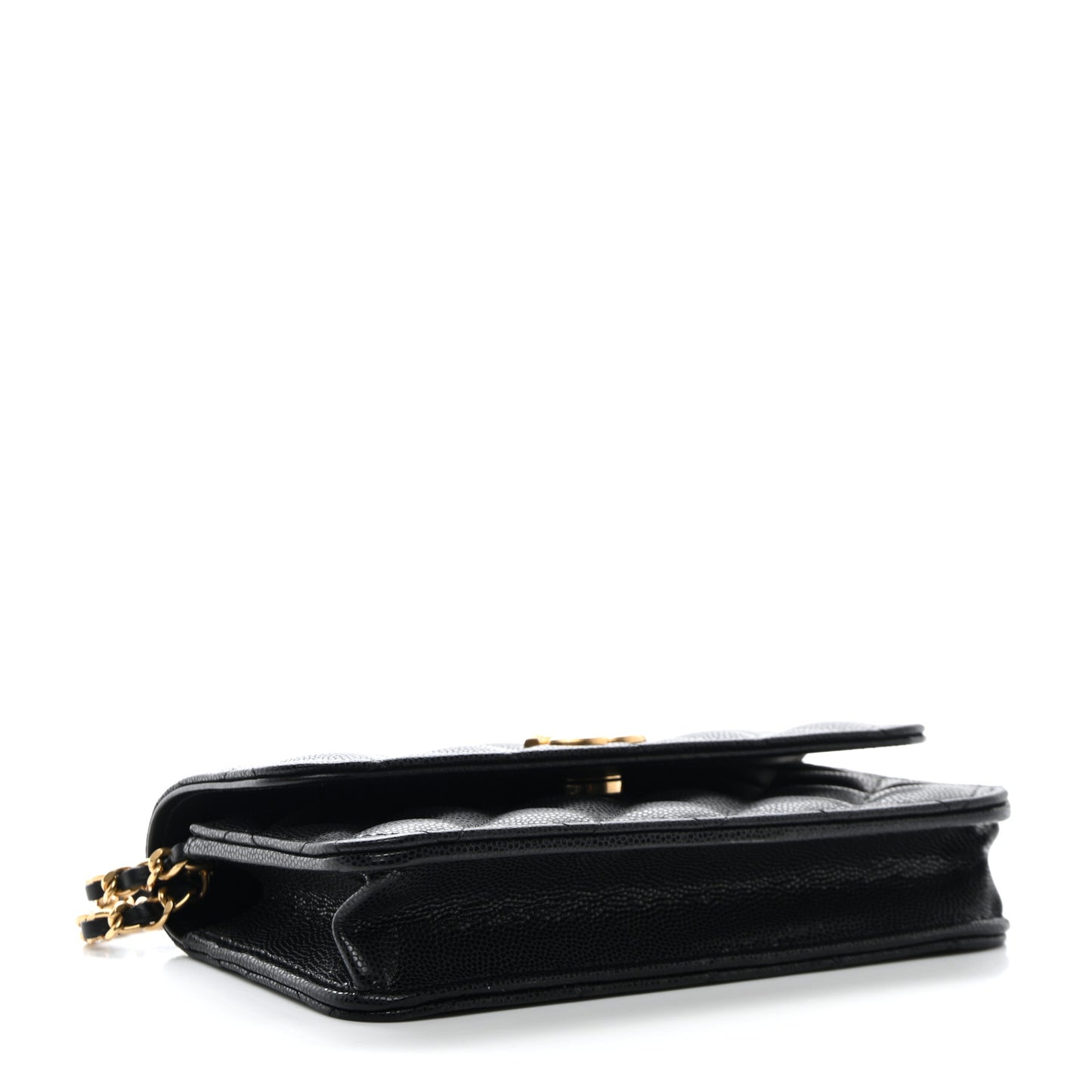 Caviar Quilted Flap Phone Holder With Chain Black