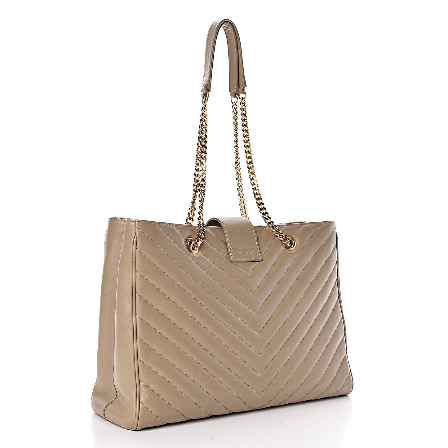 Lambskin Matelasse Chevron Monogram Shopping Bag Dark Beige