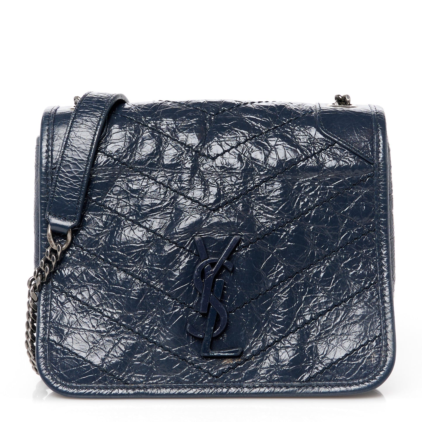 Crinkled Calfskin Matelasse Monogram Niki Chain Wallet Fog