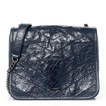 Saint Laurent Crinkled Calfskin Matelasse Monogram Niki Chain Wallet Fog 1 of 12