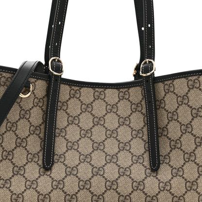 Gucci GG Supreme Monogram Emblem Medium Tote Bag Beige Black 9 of 11