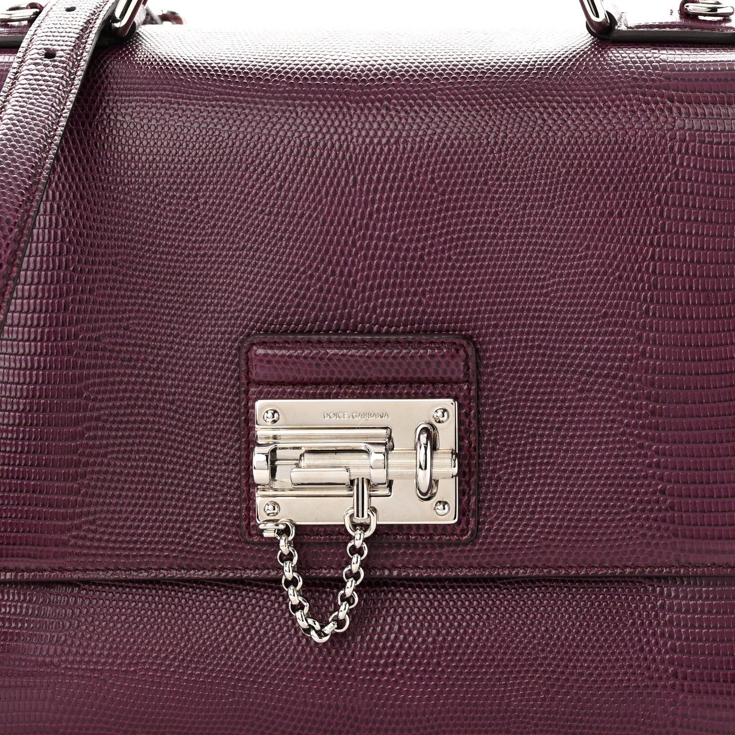 Dolce & Gabbana Lizard Calfskin Embossed Medium Monica Top Handle Bag Purple 8 of 10