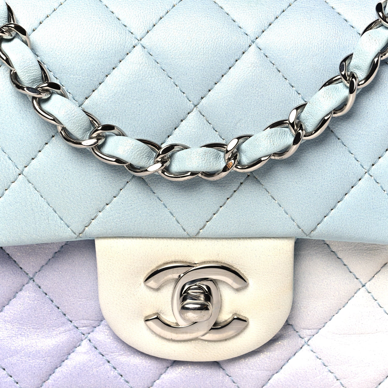 Chanel Perforated Lambskin Quilted Mini Rectangular Flap Light Blue Light Purple White 8 of 11