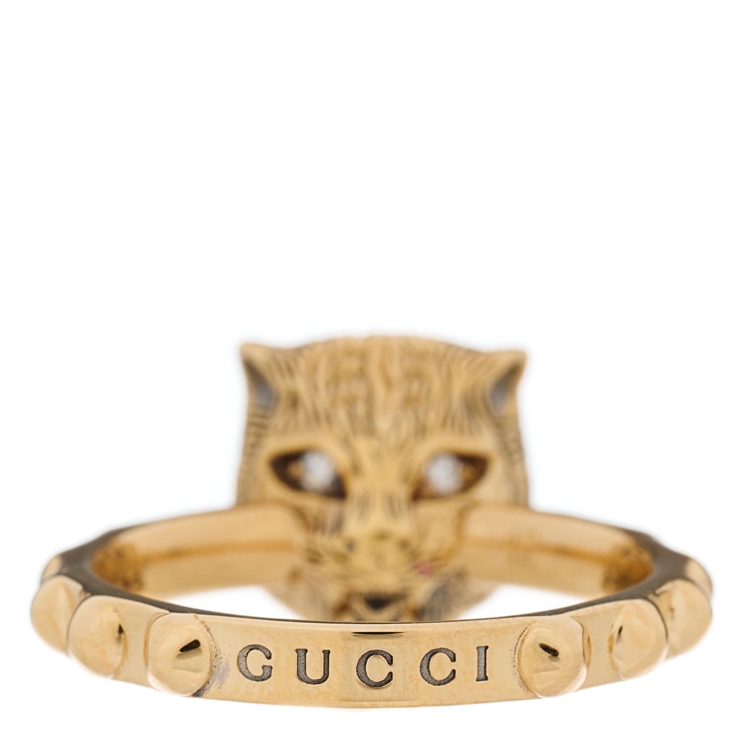 Gucci 18K Yellow Gold Onyx Diamond Le Marché Des Merveilles Feline Ring 49 5 3 of 6